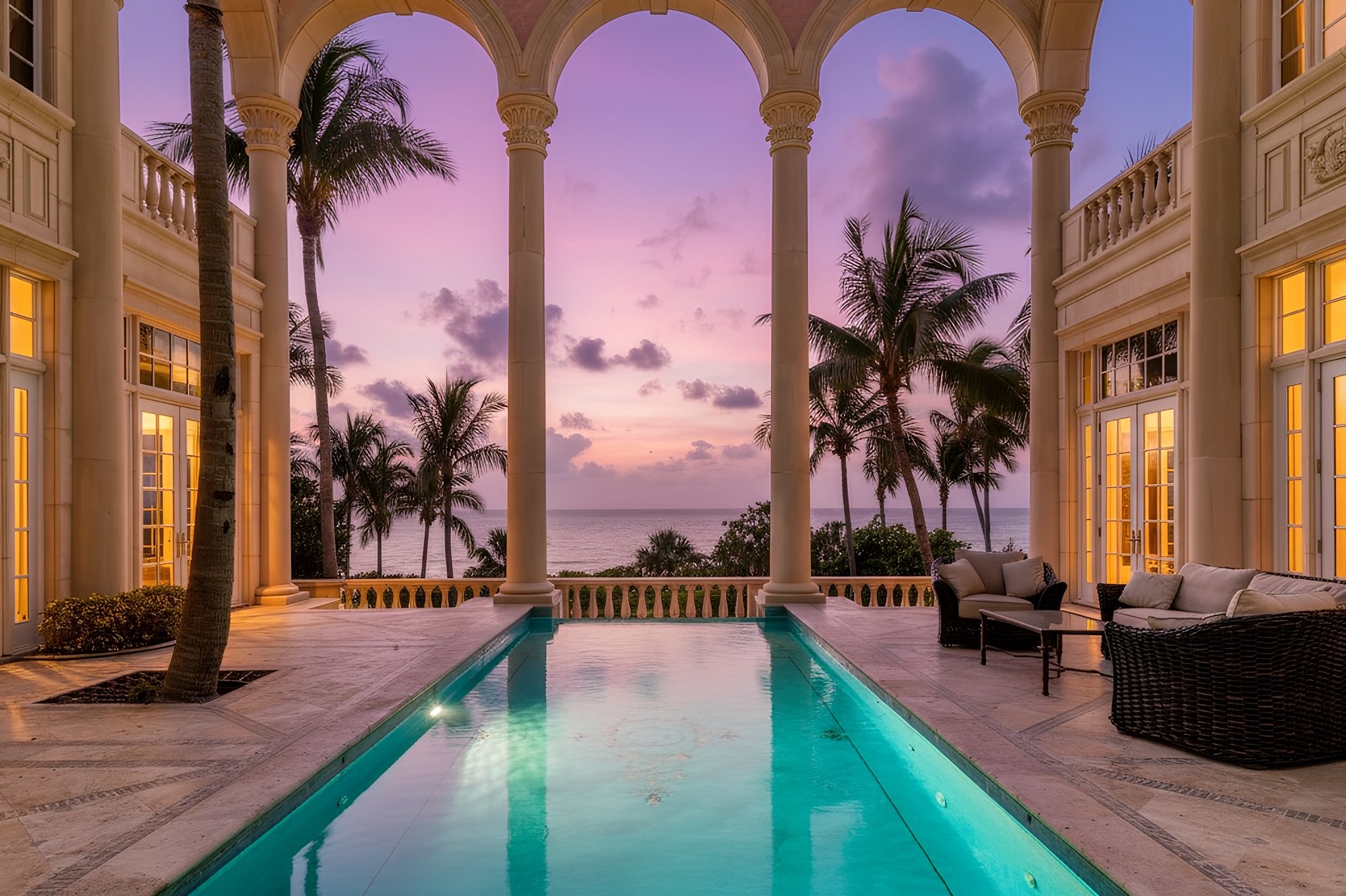 Virtual Twilights generated twilight example for a beachfront residence