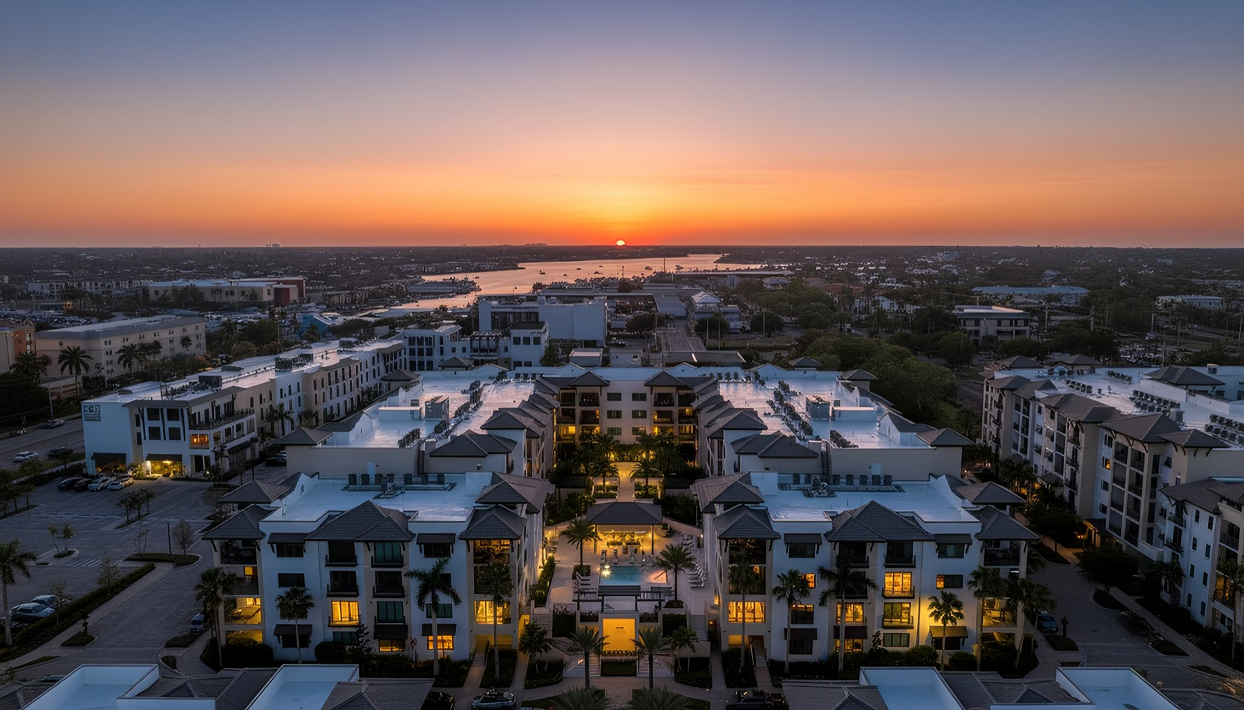 Quattro community at Naples Square — twilight context