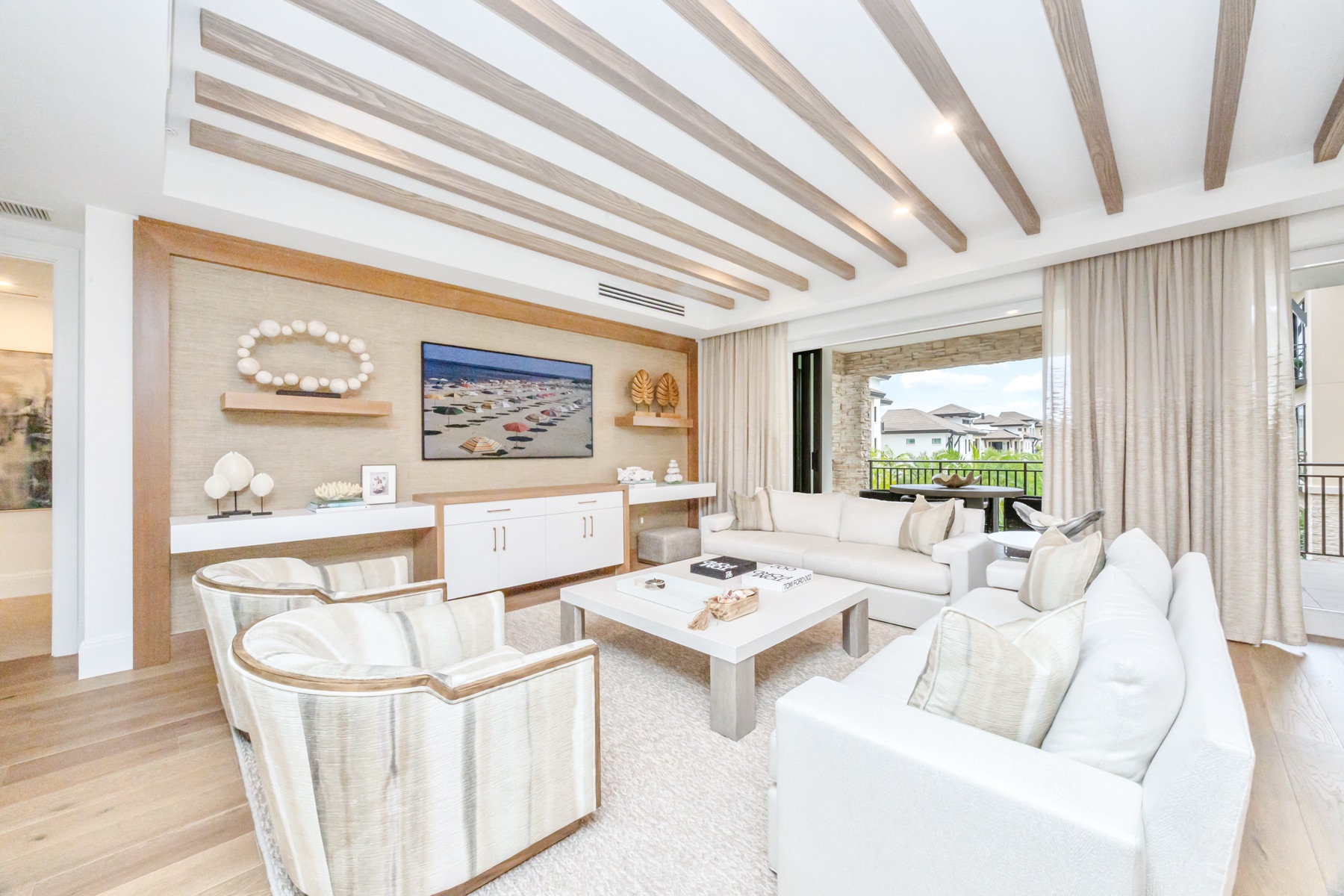 Open living room with custom furnishings