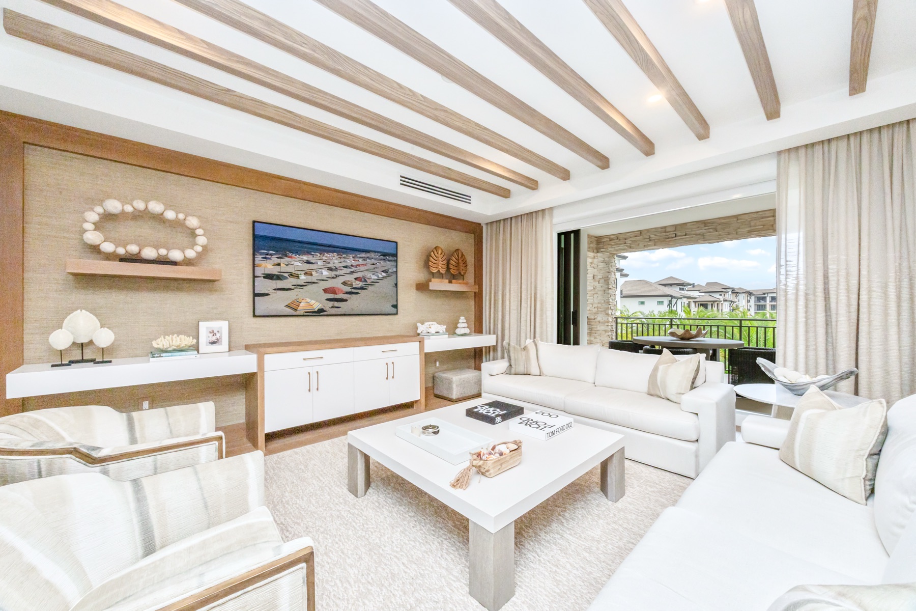 Living area with views to the spacious balcony